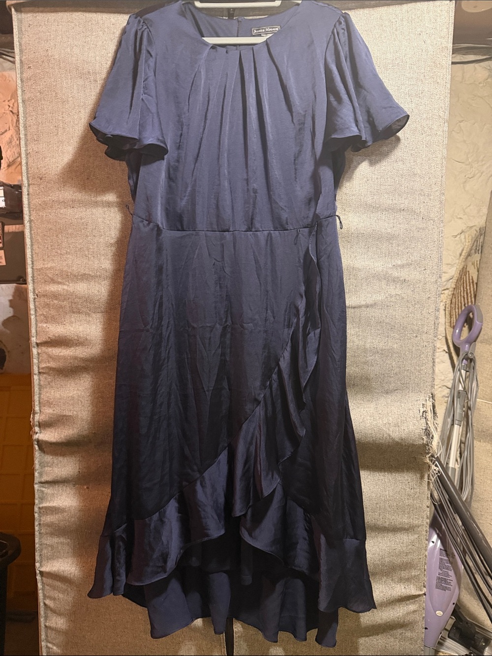 Jessica Howard Navy Ruffle High-Low Midi Dress